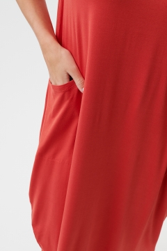 womens orange short sleeve cocoon modest dress